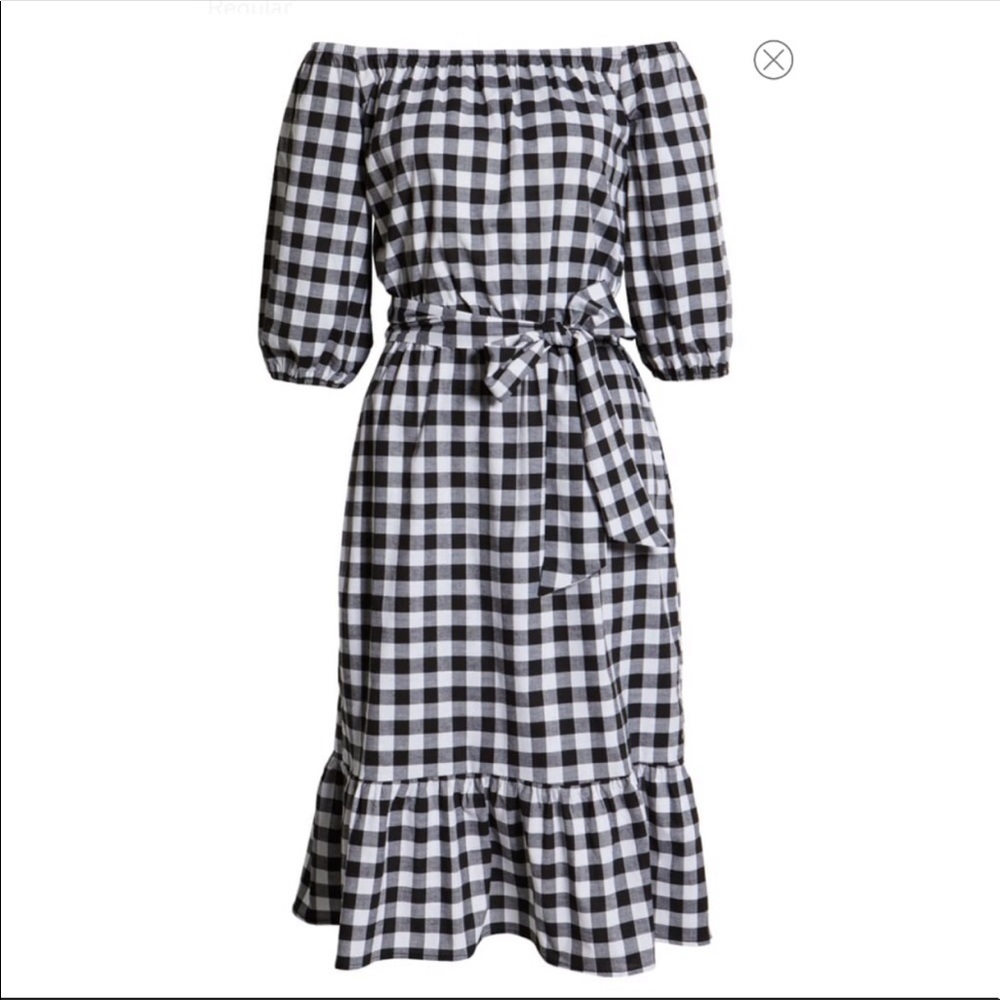 Gibson Gingham Off the Shoulder Tie Waist Dress
